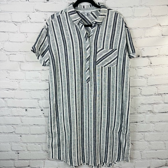 ADRIENNE VITTADINI LINEN STRIPED SHIRT DRESS SIZE (L) - Picture 4 of 12